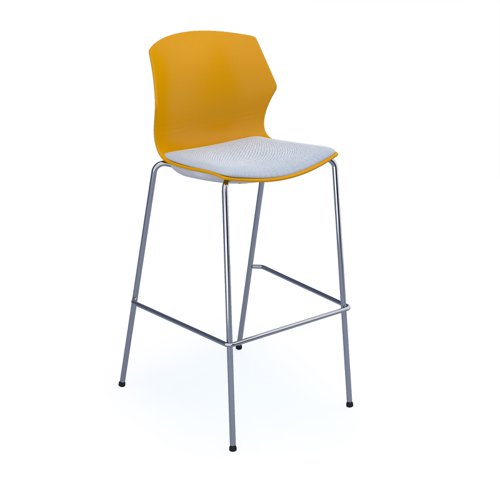 Roscoe high stool with chrome legs and plastic shell - warm yellow with made to order seat