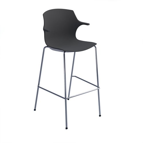 Roscoe high stool with chrome legs and plastic shell with arms - charcoal grey