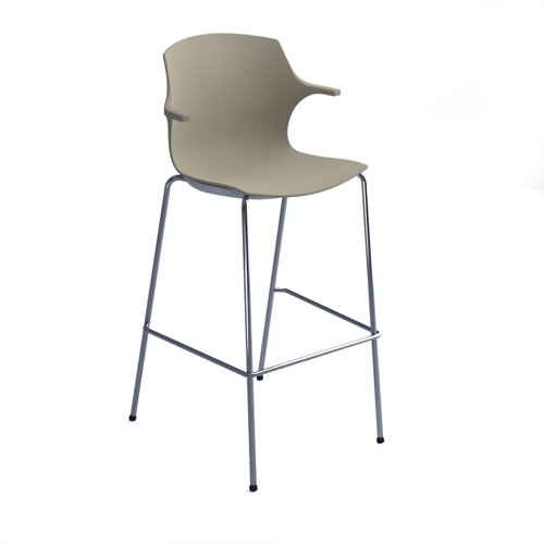 Roscoe high stool with chrome legs and plastic shell with arms - sandy beech