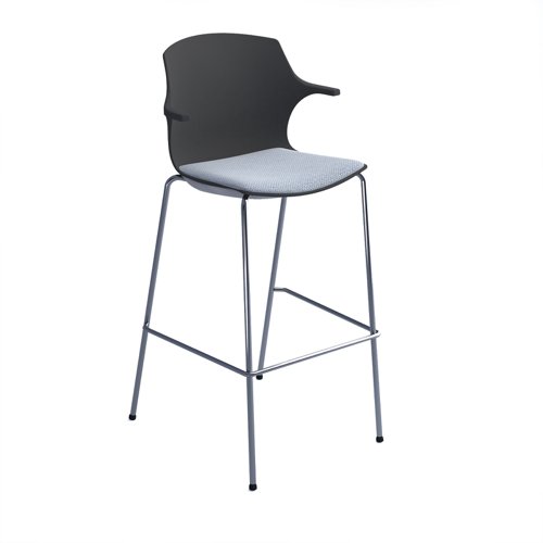 Roscoe high stool with chrome legs and plastic shell with arms - charcoal grey with made to order seat