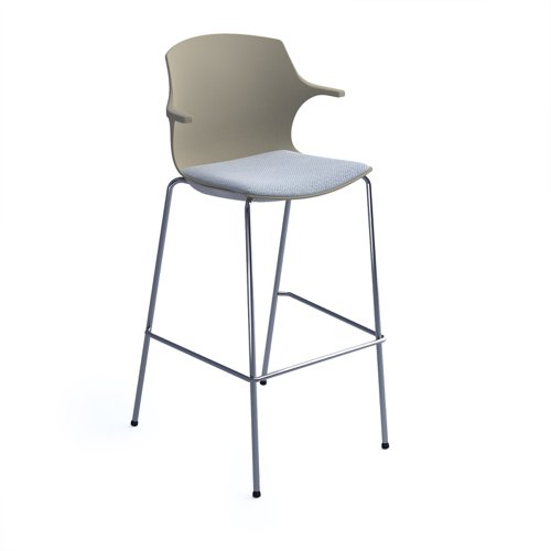 Roscoe high stool with chrome legs and plastic shell with arms - sandy beech with made to order seat