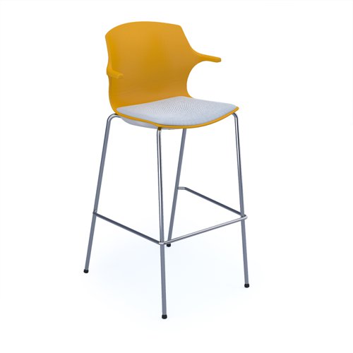 Roscoe high stool with chrome legs and plastic shell with arms - warm yellow with made to order seat