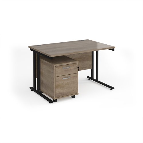 Maestro 25 straight desk 1200mm x 800mm with black cantilever frame and 2 drawer pedestal - Nebraska Oak