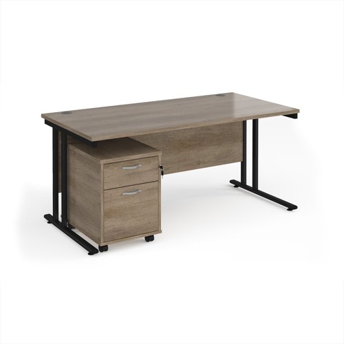Maestro 25 straight desk 1600mm x 800mm with black cantilever frame and 2 drawer pedestal - Nebraska Oak