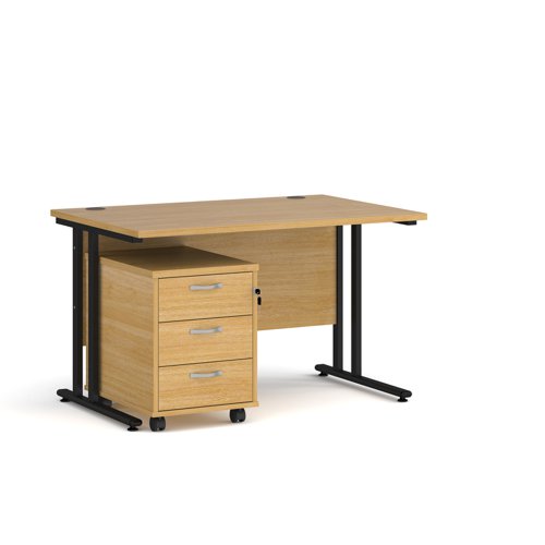 Maestro 25 straight desk 1200mm x 800mm with black cantilever frame and 3 drawer pedestal - oak | SBK312O | Dams International