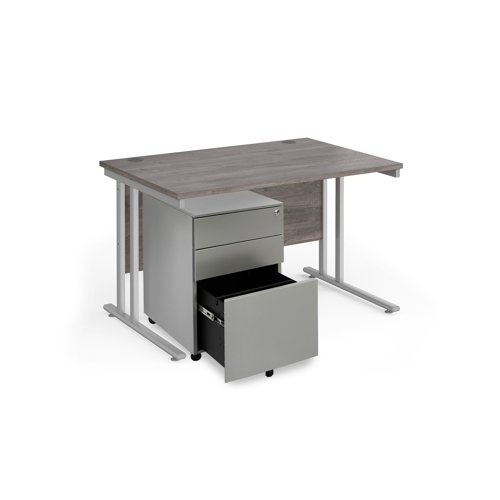 Maestro 25 bundle straight 1200 desk, silver leg frame and silver steel ped - Beech SBS12B Buy online at Office 5Star or contact us Tel 01594 810081 for assistance