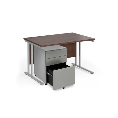 Maestro 25 bundle straight 1200 desk, silver leg frame and silver steel ped - Walnut SBS12W Buy online at Office 5Star or contact us Tel 01594 810081 for assistance