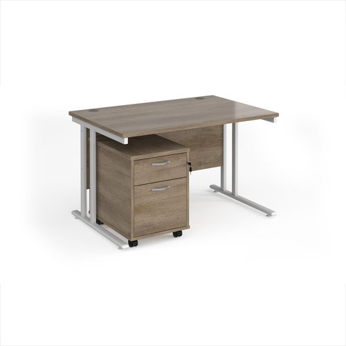 Maestro 25 straight desk 1200mm x 800mm with white cantilever frame and 2 drawer pedestal - Nebraska Oak