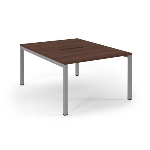 Connex Scalloped 1200 x 1600 x 725mm Back to Back Desk ( 2 x 1200mm ) - Silver Frame / Walnut Top