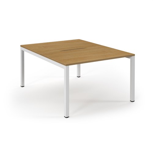 Connex Scalloped 1200 x 1600 x 725mm Back to Back Desk ( 2 x 1200mm ) - White Frame / Oak Top