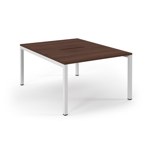 Connex Scalloped 1200 x 1600 x 725mm Back to Back Desk ( 2 x 1200mm ) - White Frame / Walnut Top