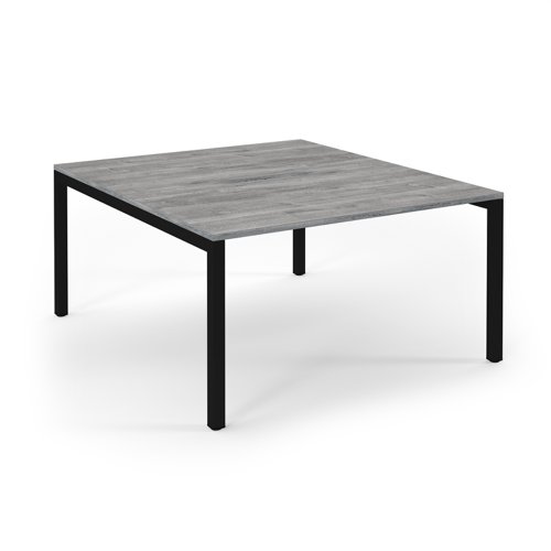 Connex Scalloped 1400 x 1600 x 725mm Back to Back Desk ( 2 x 1400mm ) - Black Frame / Grey Oak Top