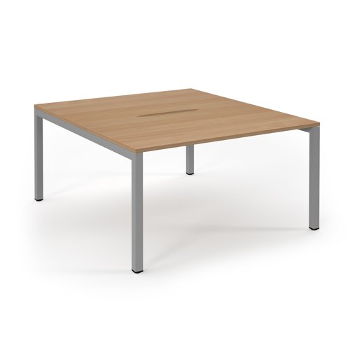 Connex Scalloped 1400 x 1600 x 725mm Back to Back Desk ( 2 x 1400mm ) - Silver Frame / Beech Top