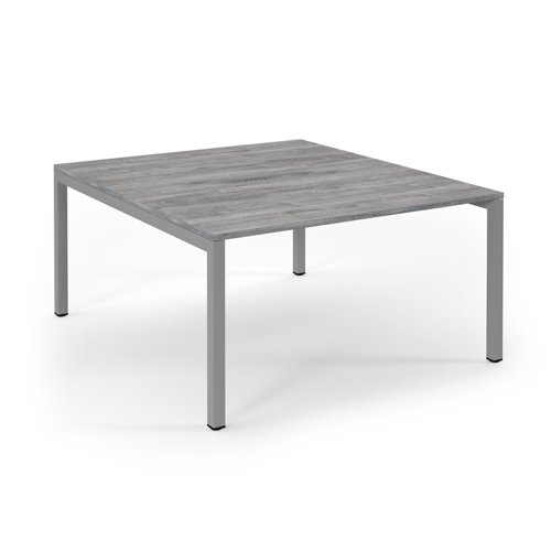 Connex Scalloped 1400 x 1600 x 725mm Back to Back Desk ( 2 x 1400mm ) - Silver Frame / Grey Oak Top