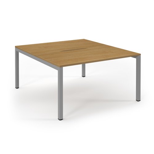 Connex Scalloped 1400 x 1600 x 725mm Back to Back Desk ( 2 x 1400mm ) - Silver Frame / Oak Top