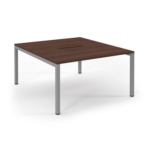 Connex Scalloped 1400 x 1600 x 725mm Back to Back Desk ( 2 x 1400mm ) - Silver Frame / Walnut Top