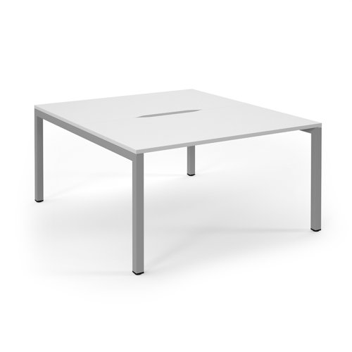 Connex Scalloped 1400 x 1600 x 725mm Back to Back Desk ( 2 x 1400mm ) - Silver Frame / White Top