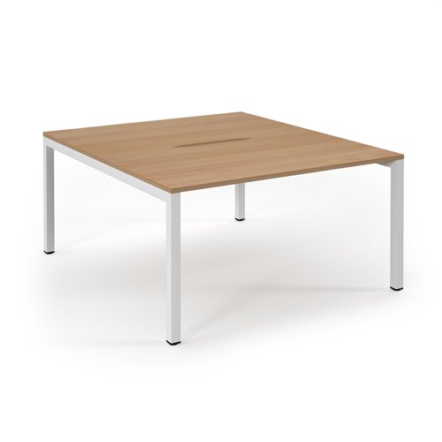 Connex Scalloped 1400 x 1600 x 725mm Back to Back Desk ( 2 x 1400mm ) - White Frame / Beech Top