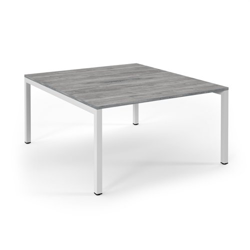Connex Scalloped 1400 x 1600 x 725mm Back to Back Desk ( 2 x 1400mm ) - White Frame / Grey Oak Top