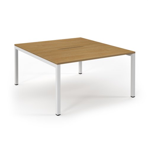 Connex Scalloped 1400 x 1600 x 725mm Back to Back Desk ( 2 x 1400mm ) - White Frame / Oak Top
