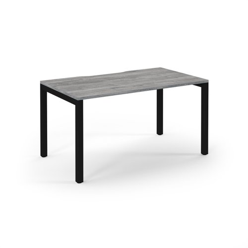 Connex Scalloped 1400 x 800 x 725mm Single Desk - Black Frame / Grey Oak Top