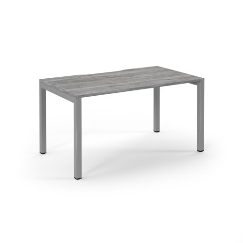 Connex Scalloped 1400 x 800 x 725mm Single Desk - Silver Frame / Grey Oak Top