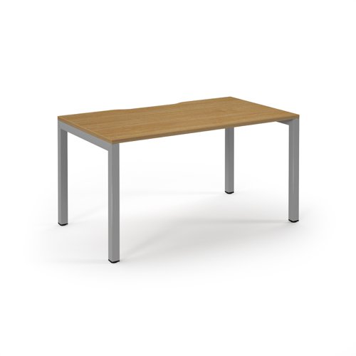 Connex Scalloped 1400 x 800 x 725mm Single Desk - Silver Frame / Oak Top