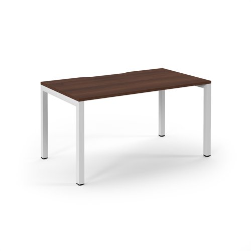 Connex Scalloped 1400 x 800 x 725mm Single Desk - White Frame / Walnut Top
