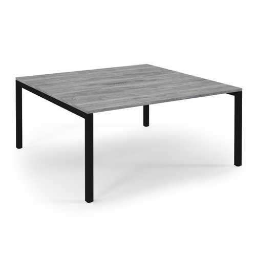 Connex Scalloped 1600 x 1600 x 725mm Back to Back Desk ( 2 x 1600mm ) - Black Frame / Grey Oak Top