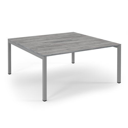 Connex Scalloped 1600 x 1600 x 725mm Back to Back Desk ( 2 x 1600mm ) - Silver Frame / Grey Oak Top