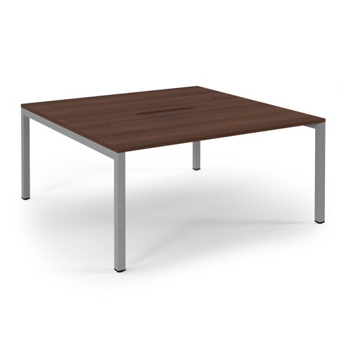 Connex Scalloped 1600 x 1600 x 725mm Back to Back Desk ( 2 x 1600mm ) - Silver Frame / Walnut Top