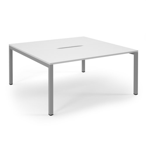 Connex Scalloped 1600 x 1600 x 725mm Back to Back Desk ( 2 x 1600mm ) - Silver Frame / White Top