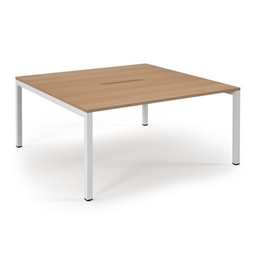 Connex Scalloped 1600 x 1600 x 725mm Back to Back Desk ( 2 x 1600mm ) - White Frame / Beech Top