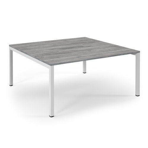 Connex Scalloped 1600 x 1600 x 725mm Back to Back Desk ( 2 x 1600mm ) - White Frame / Grey Oak Top