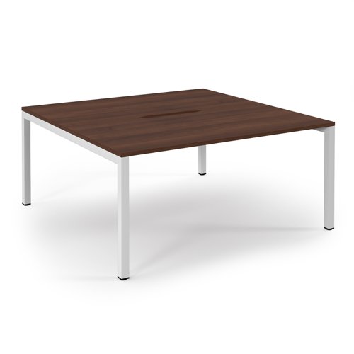 Connex Scalloped 1600 x 1600 x 725mm Back to Back Desk ( 2 x 1600mm ) - White Frame / Walnut Top