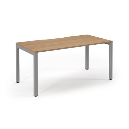 Connex Scalloped 1600 x 800 x 725mm Single Desk - Silver Frame / Beech Top