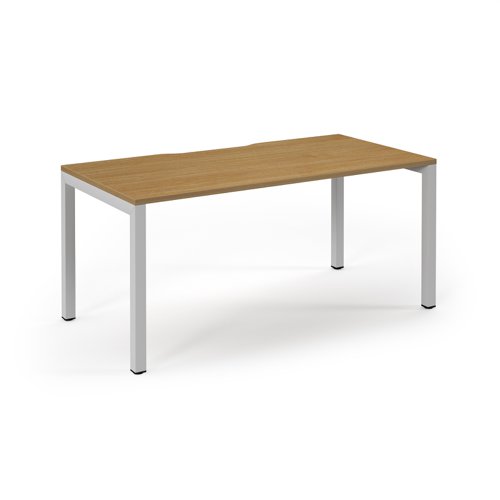 Connex Scalloped 1600 x 800 x 725mm Single Desk - White Frame / Oak Top