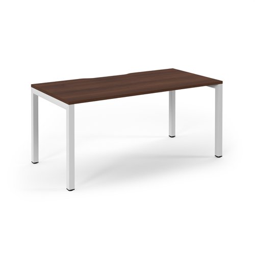 Connex Scalloped 1600 x 800 x 725mm Single Desk - White Frame / Walnut Top