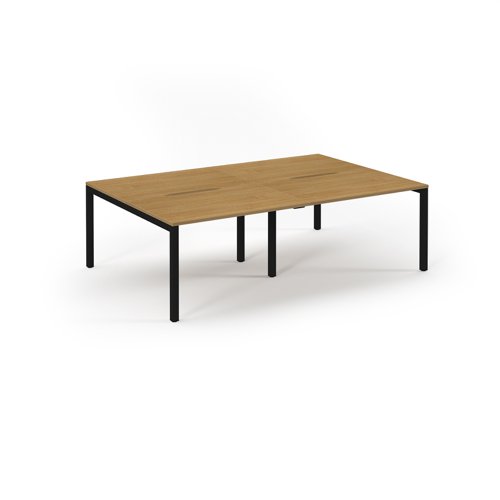 Connex Scalloped 2400 x 1600 x 725mm Back to Back Desk ( 4 x 1200mm ) - Black Frame / Oak Top