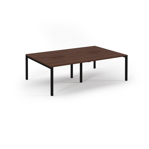 Connex Scalloped 2400 x 1600 x 725mm Back to Back Desk ( 4 x 1200mm ) - Black Frame / Walnut Top