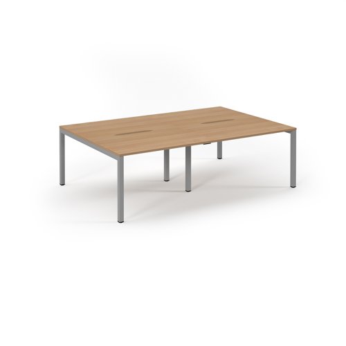 Connex Scalloped 2400 x 1600 x 725mm Back to Back Desk ( 4 x 1200mm ) - Silver Frame / Beech Top