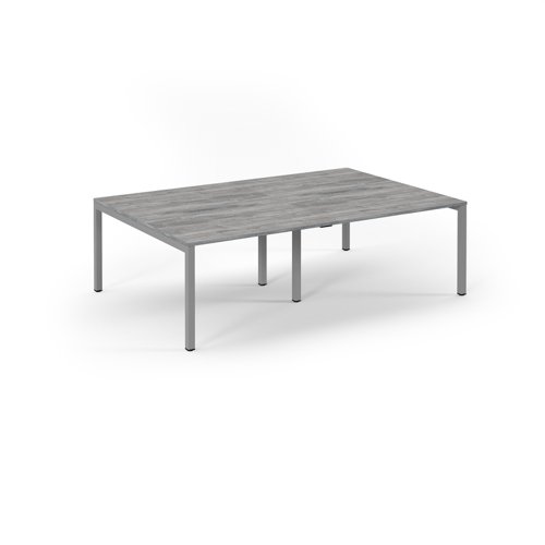Connex Scalloped 2400 x 1600 x 725mm Back to Back Desk ( 4 x 1200mm ) - Silver Frame / Grey Oak Top