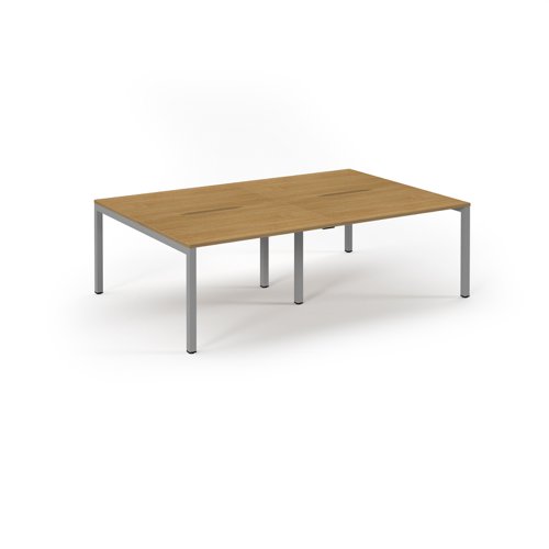 Connex Scalloped 2400 x 1600 x 725mm Back to Back Desk ( 4 x 1200mm ) - Silver Frame / Oak Top