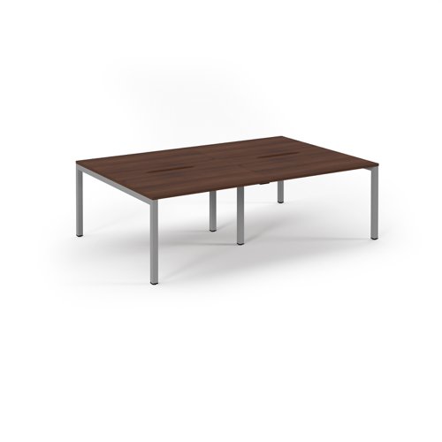 Connex Scalloped 2400 x 1600 x 725mm Back to Back Desk ( 4 x 1200mm ) - Silver Frame / Walnut Top