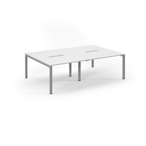Connex Scalloped 2400 x 1600 x 725mm Back to Back Desk ( 4 x 1200mm ) - Silver Frame / White Top