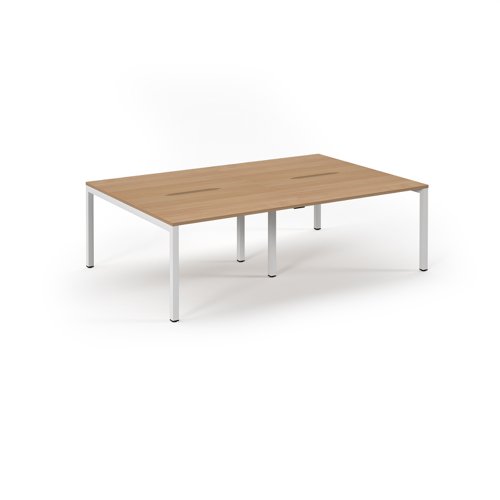 Connex Scalloped 2400 x 1600 x 725mm Back to Back Desk ( 4 x 1200mm ) - White Frame / Beech Top