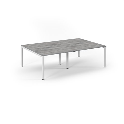 Connex Scalloped 2400 x 1600 x 725mm Back to Back Desk ( 4 x 1200mm ) - White Frame / Grey Oak Top