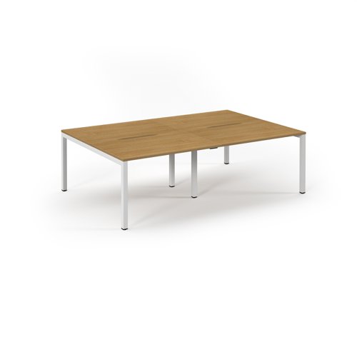 Connex Scalloped 2400 x 1600 x 725mm Back to Back Desk ( 4 x 1200mm ) - White Frame / Oak Top