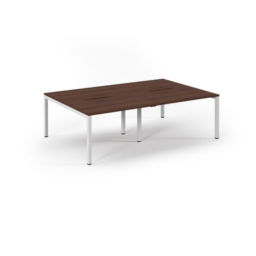 Connex Scalloped 2400 x 1600 x 725mm Back to Back Desk ( 4 x 1200mm ) - White Frame / Walnut Top