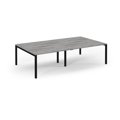 Connex Scalloped 2800 x 1600 x 725mm Back to Back Desk ( 4 x 1400mm ) - Black Frame / Grey Oak Top